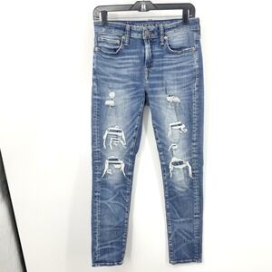 American Eagle Men Size 28 x 30 Jeans Light Wash Distressed Pants Skinny Flex